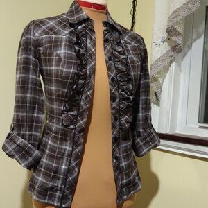 Copper Key Brown Plaid Flannel Women's Shirt, Size Small